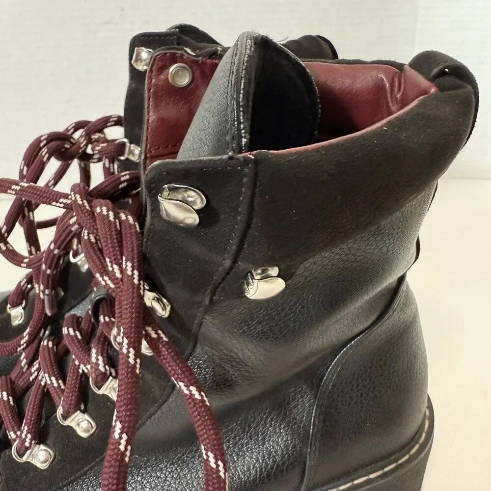 H&M Women’s Black Lace Up Fleece Lined Goth Chunky Combat Ankle Boots‎ Size 6